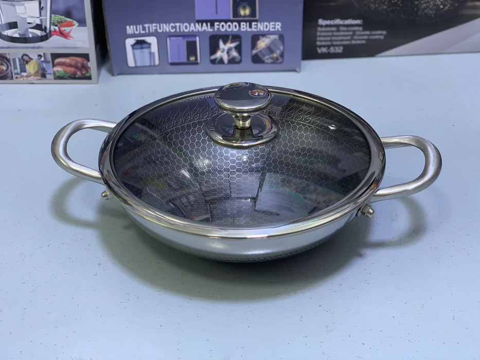 Laser Coating Shallow Type Casserole Handi- Shape Stainless Steel