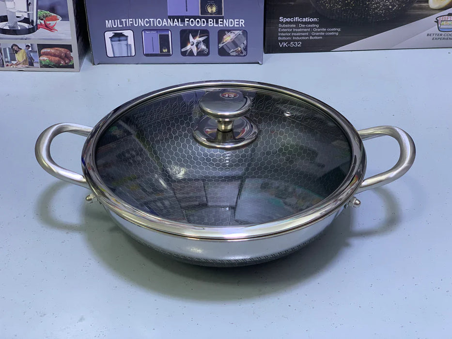 Laser Coating Shallow Type Casserole Handi- Shape Stainless Steel